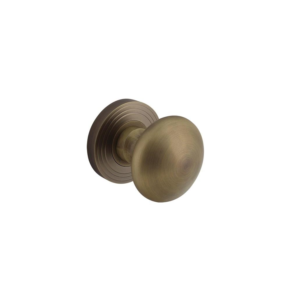 Knop op rozet NM vast gemonteerd met ril oud gebruineerd afbeelding