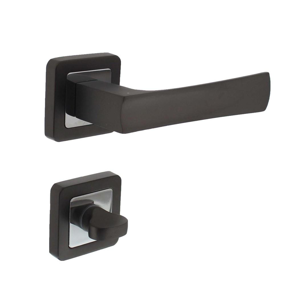 Deurkruk Candy op vierkant rozet antaciet/chroom + WC rozetten 8mm vastdraaibaar geveerd afbeelding