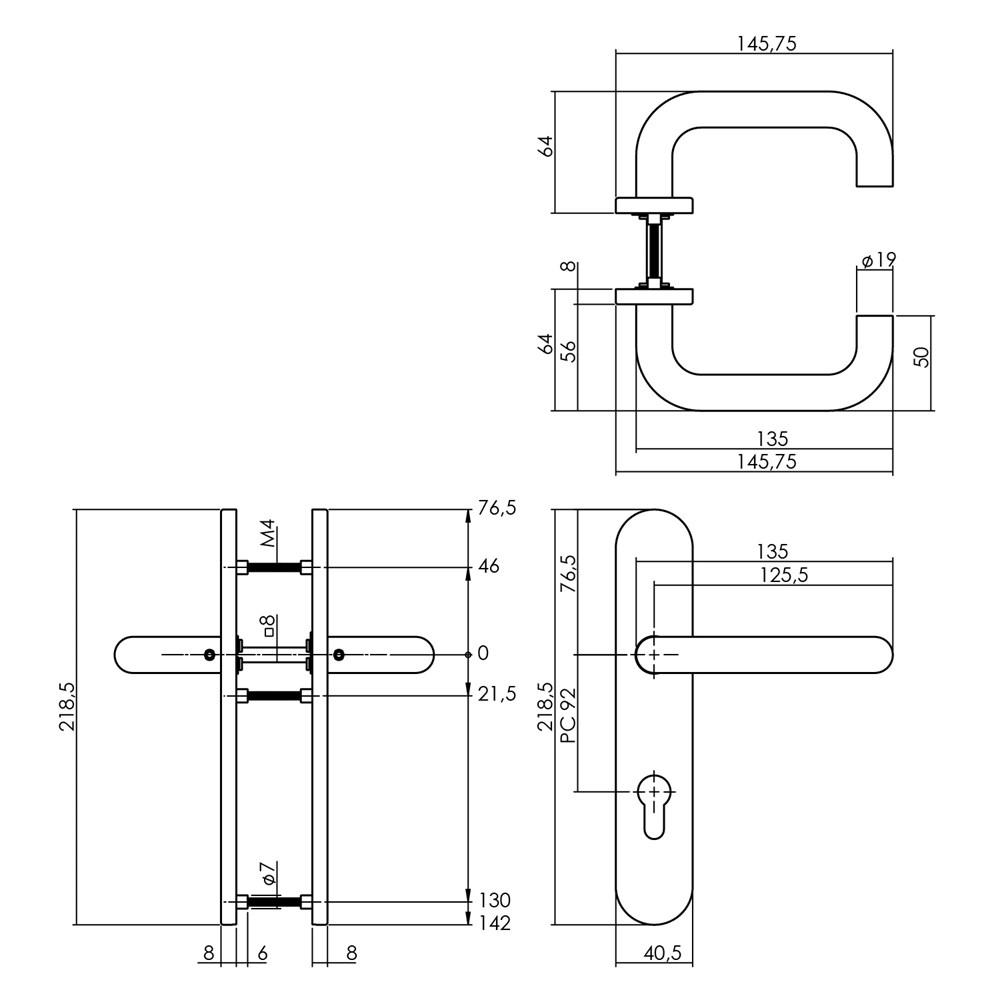Deurkruk 1295 Rond op verdekt schild profielcilindergat 92mm met nokken 7mm RVS EN1906/4 klei afbeelding