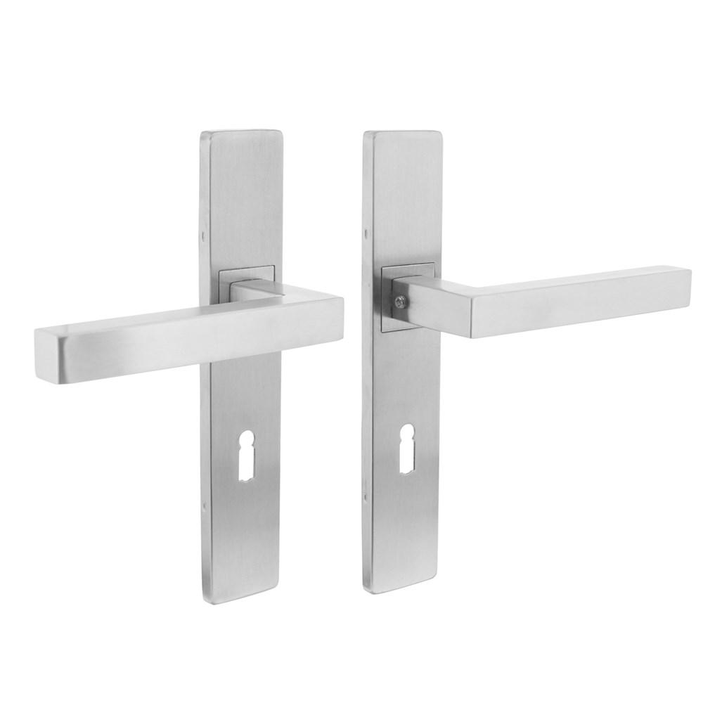 Deurkruk 1337 Vierkant op verdekt schild rechthoek SL 72mm met nokken 7mm RVS EN1906/4 afbeelding