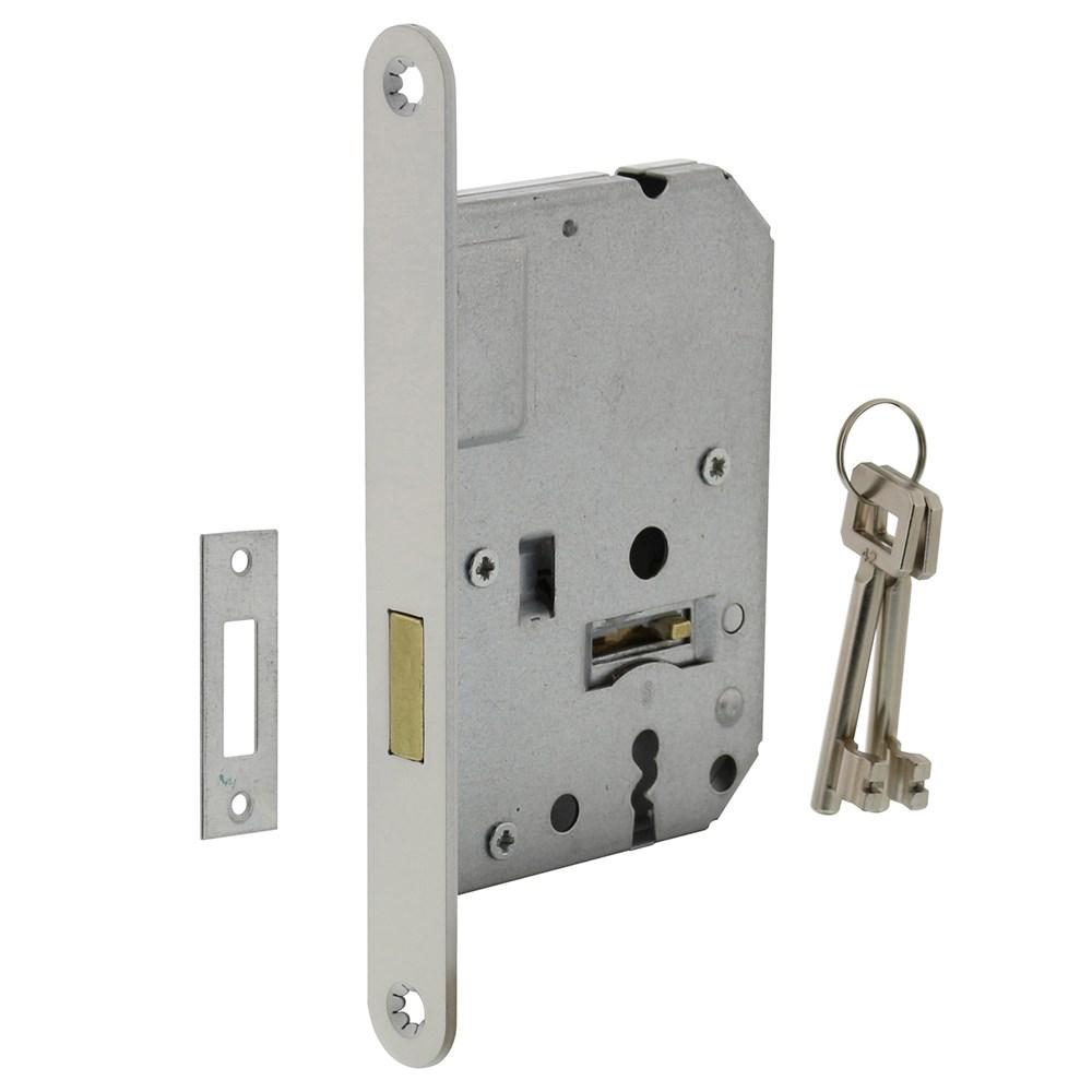 Woningbouw klavier kastslot 55mm, voorplaat afgerond wit gelakt, 20x174, doorn 50mm incl. sluitplaat afbeelding