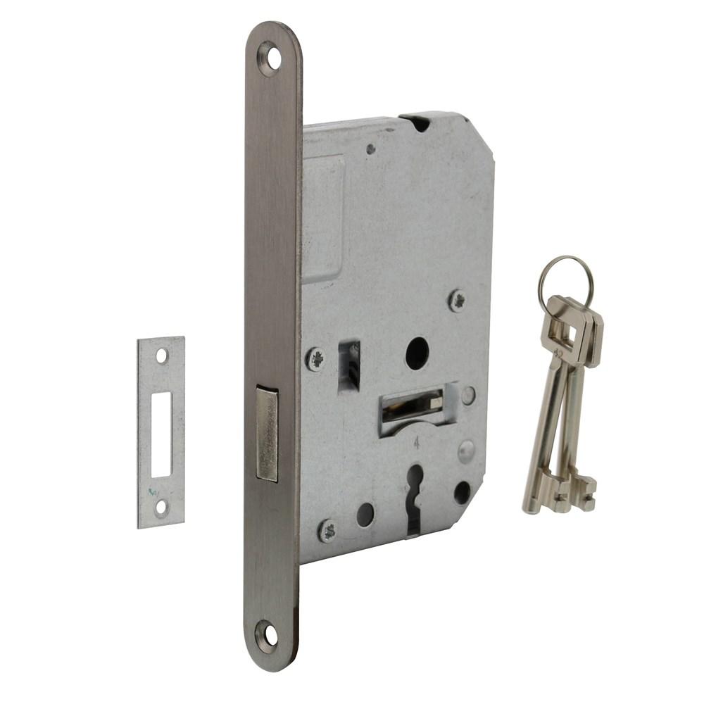 Woningbouw klavier kastslot 55mm, voorplaat afgerond rvs, 20x174, doorn 50mm incl. sluitplaat 2 sleu afbeelding