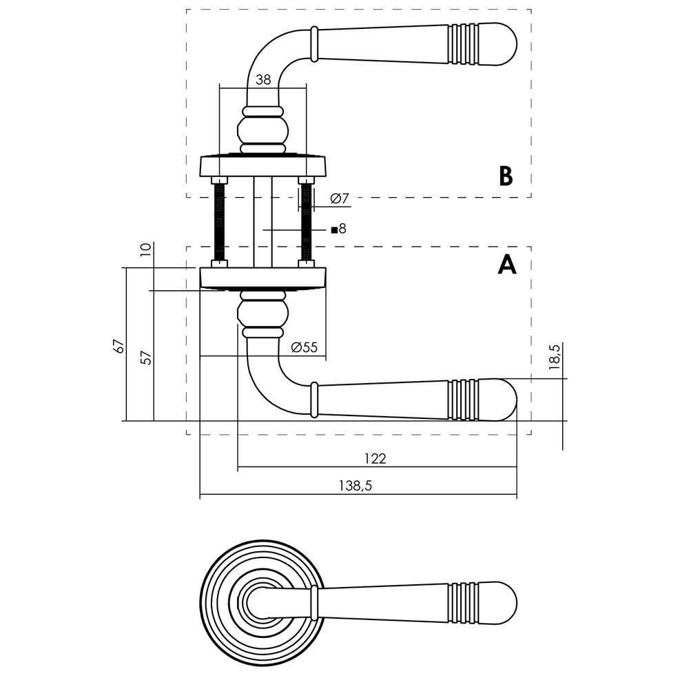 Gatdeel rechts Emily op rozet verdekt met rillen ø55x10mm met nokken zwart afbeelding