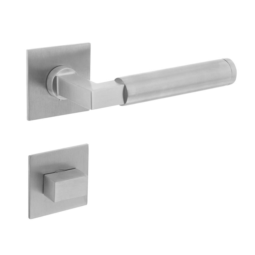 Deurkruk Baustil vastdraaibaar geveerd op vierkante magneet rozet met WC8mm RVS afbeelding