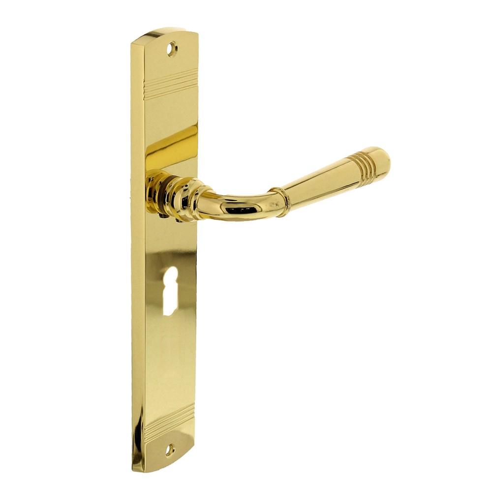Deurkruk Emily op langschild sleutelgat 56mm PVD messing afbeelding