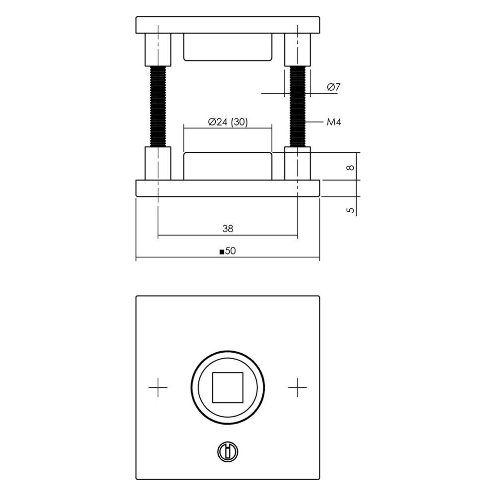 Rozetten staal verdekt vierkant 50x50x5mm met 2-weg veerconstructie rvs afbeelding