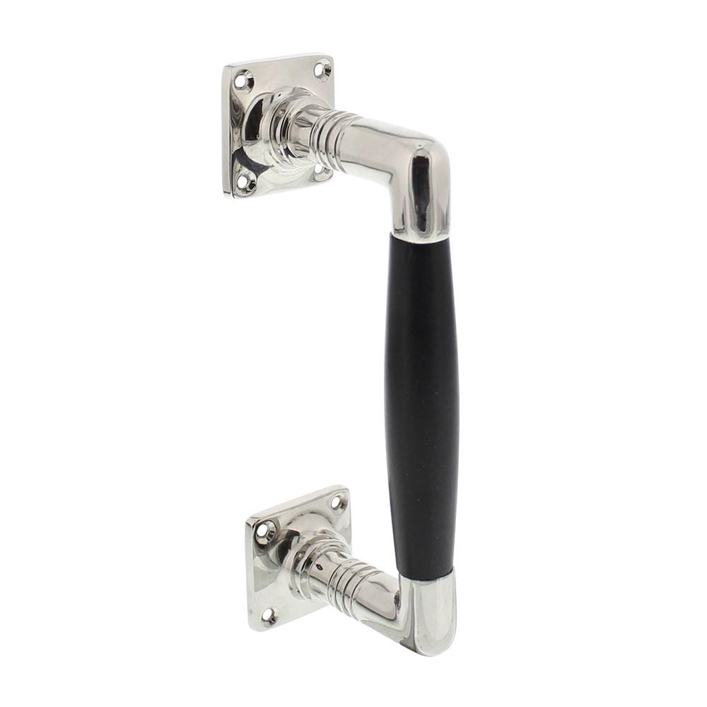 Greep Ton Basic 95/170mm op vierkant rozet nikkel/ebbenhout afbeelding