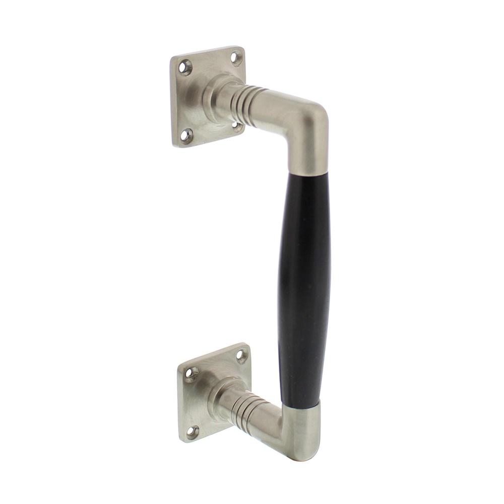 Greep Ton Basic 95/170mm op vierkant rozet nikkel mat/ebbenhout afbeelding