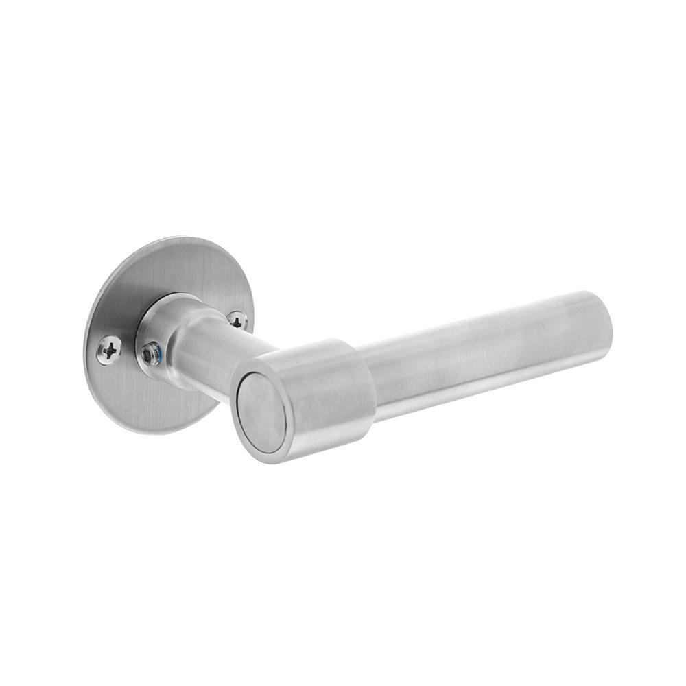 Deurkruk L/L-model recht + ronde platte rozet 50x2mm rvs geborsteld afbeelding