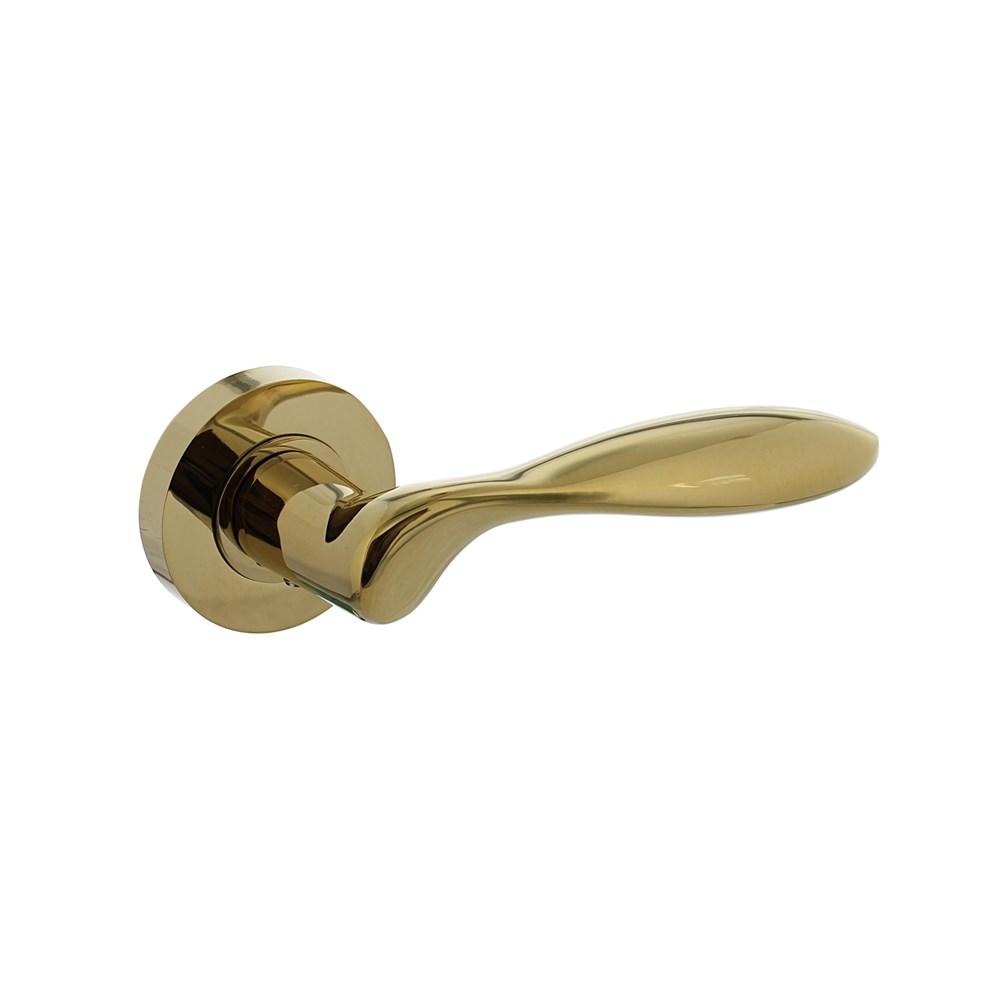 Deurkruk George op rozet ø52x10mm + nokken messingkleur PVD afbeelding