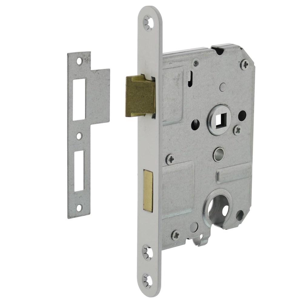 Woningbouw cilinder dag- en nachtslot 55mm, voorplaat afgerond wit gelakt, 20x174, doorn 50mm incl. afbeelding