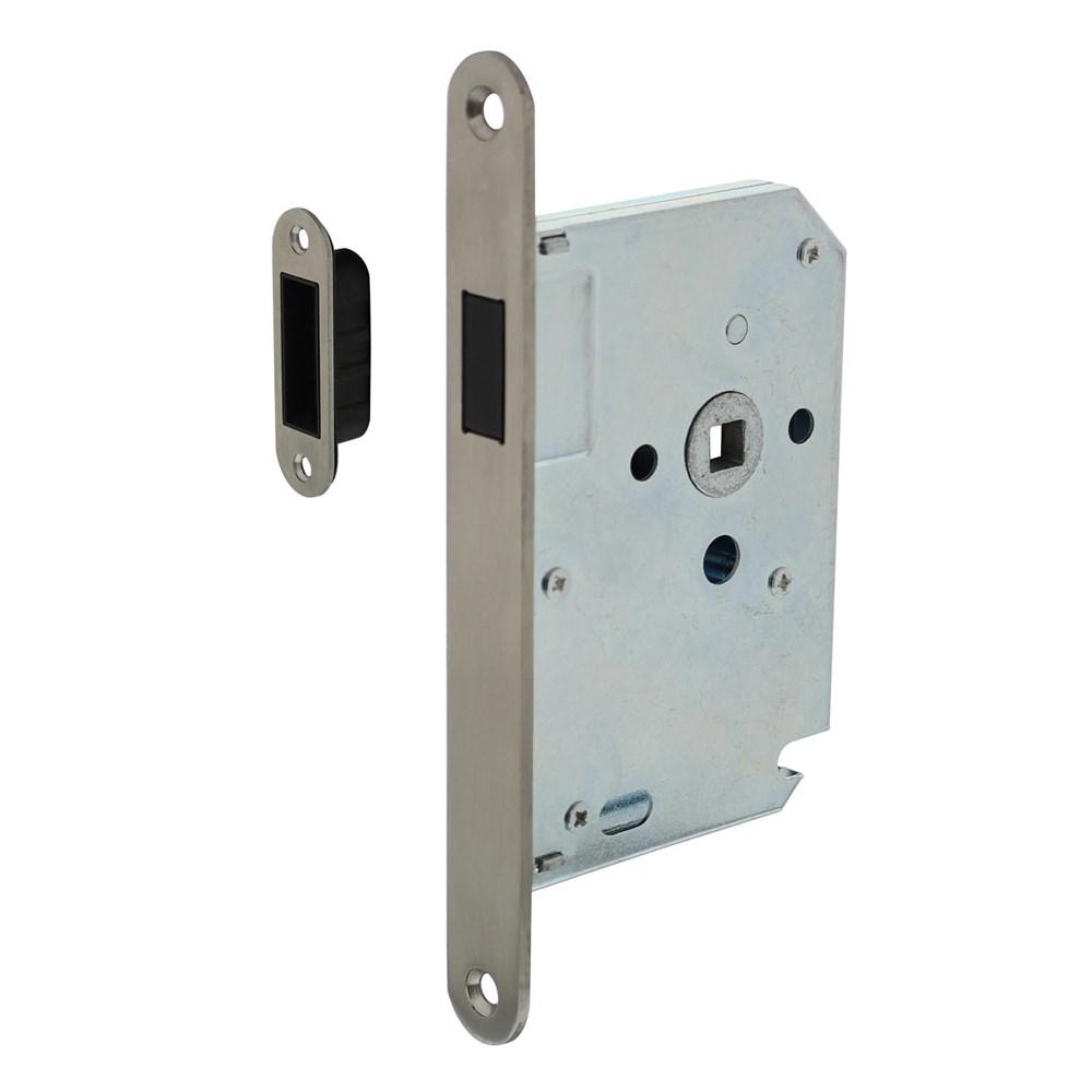 Woningbouw magneet loopslot, voorplaat afgerond rvs, 20x174, doorn 50mm incl. sluitplaat/kom industr afbeelding
