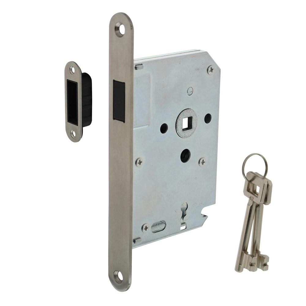 Woningbouw magneet klavier dag- en nachtslot 55mm, voorplaat afgerond rvs, 20x174, doorn 50mm incl. afbeelding