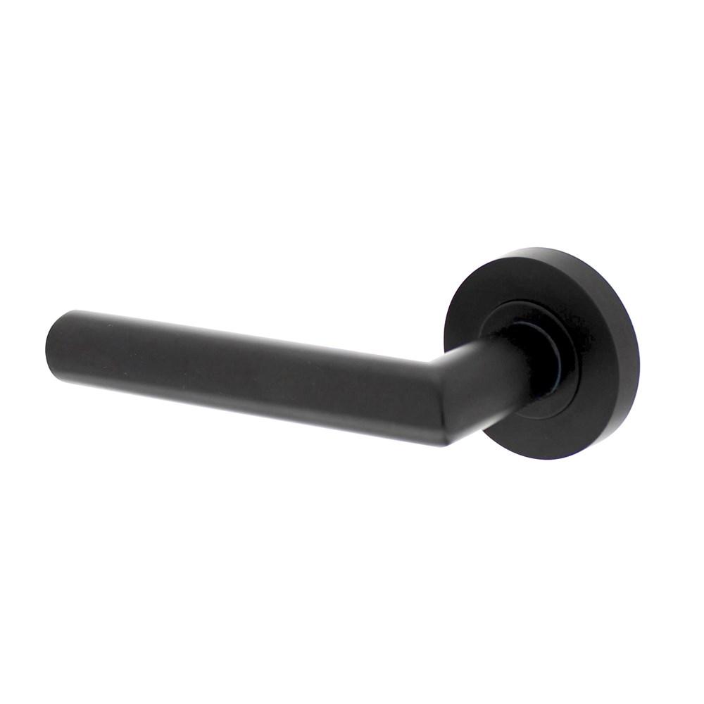 Gatdeel links Bastian op ronde rozet 52x10mm met nokken mat zwart afbeelding