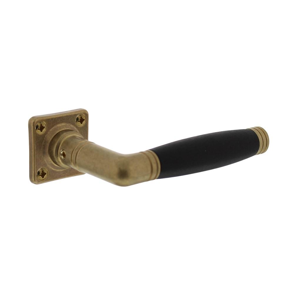 Deurkruk Ton 222 met rozet 38x38x7mm messing getrommeld/ebbenhout afbeelding