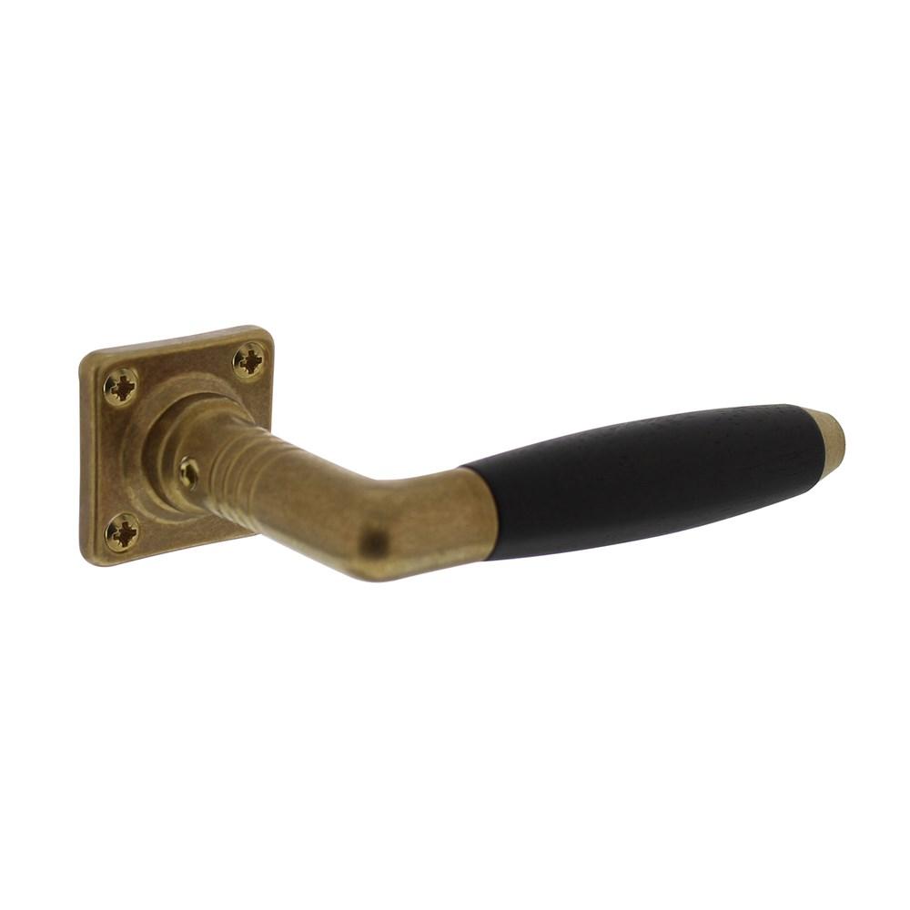 Deurkruk Ton 400 met rozet 38x38x7mm messing getrommeld/ebbenhout afbeelding