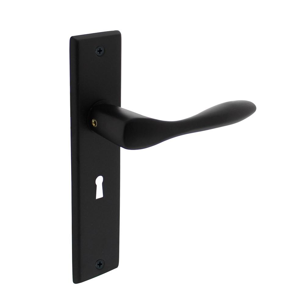 Deurkruk Banaan met schild 181x41x7mm sleutelgat 56mm mat zwart afbeelding