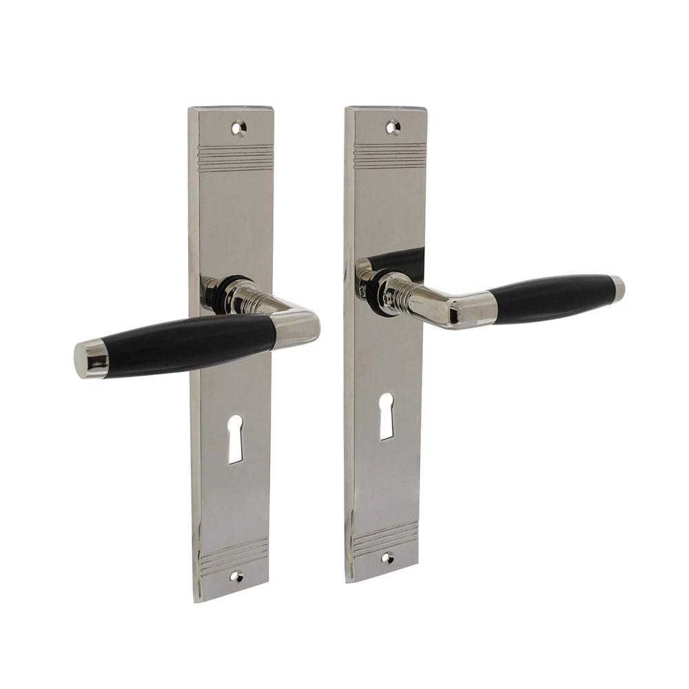 Deurkruk Ton basic met schild groef 235x43x5mm sleutelgat 56mm nikkel afbeelding