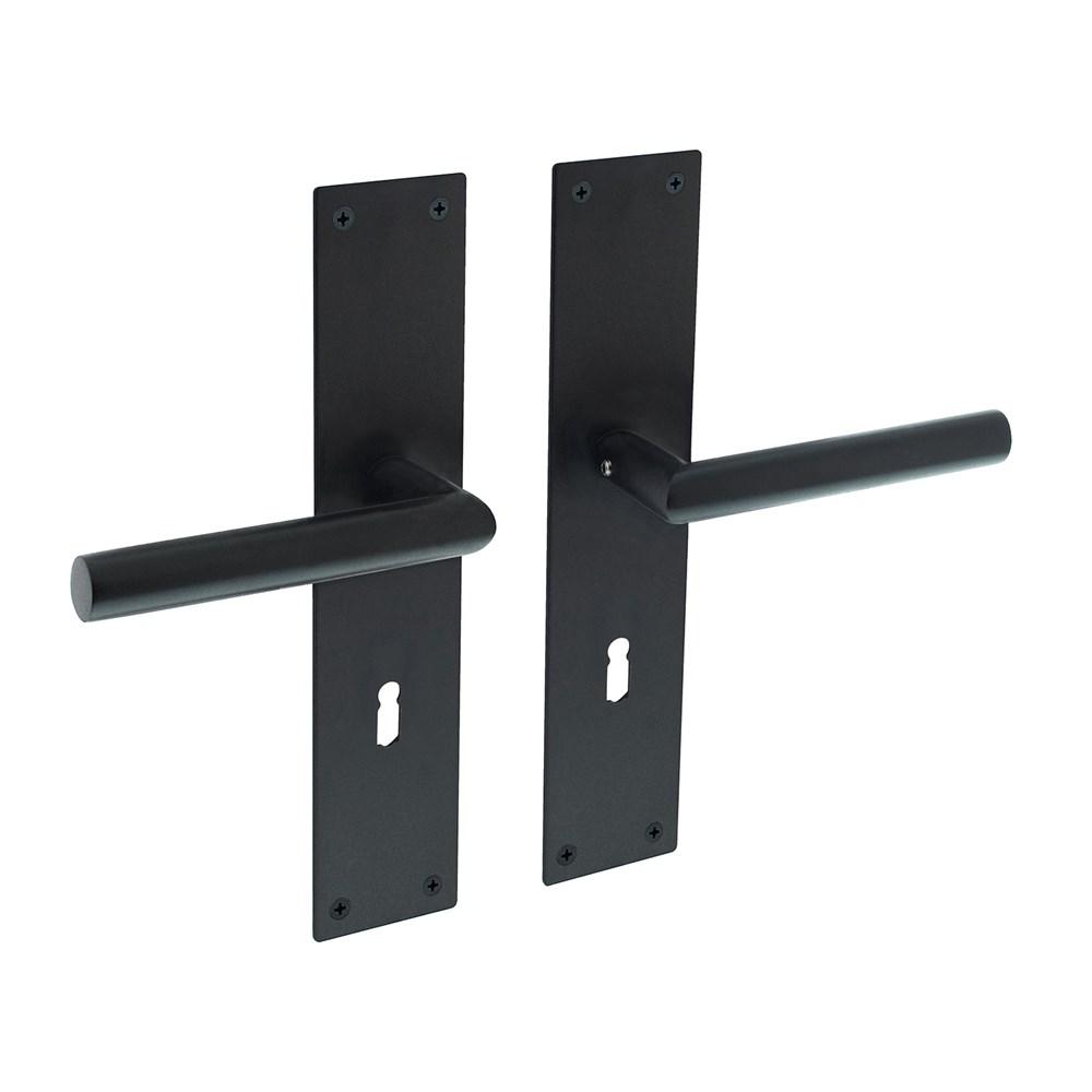 Deurkruk Jura recht Hoek 90° met schild 250x55x2mm sleutelgat 72mm zwart afbeelding