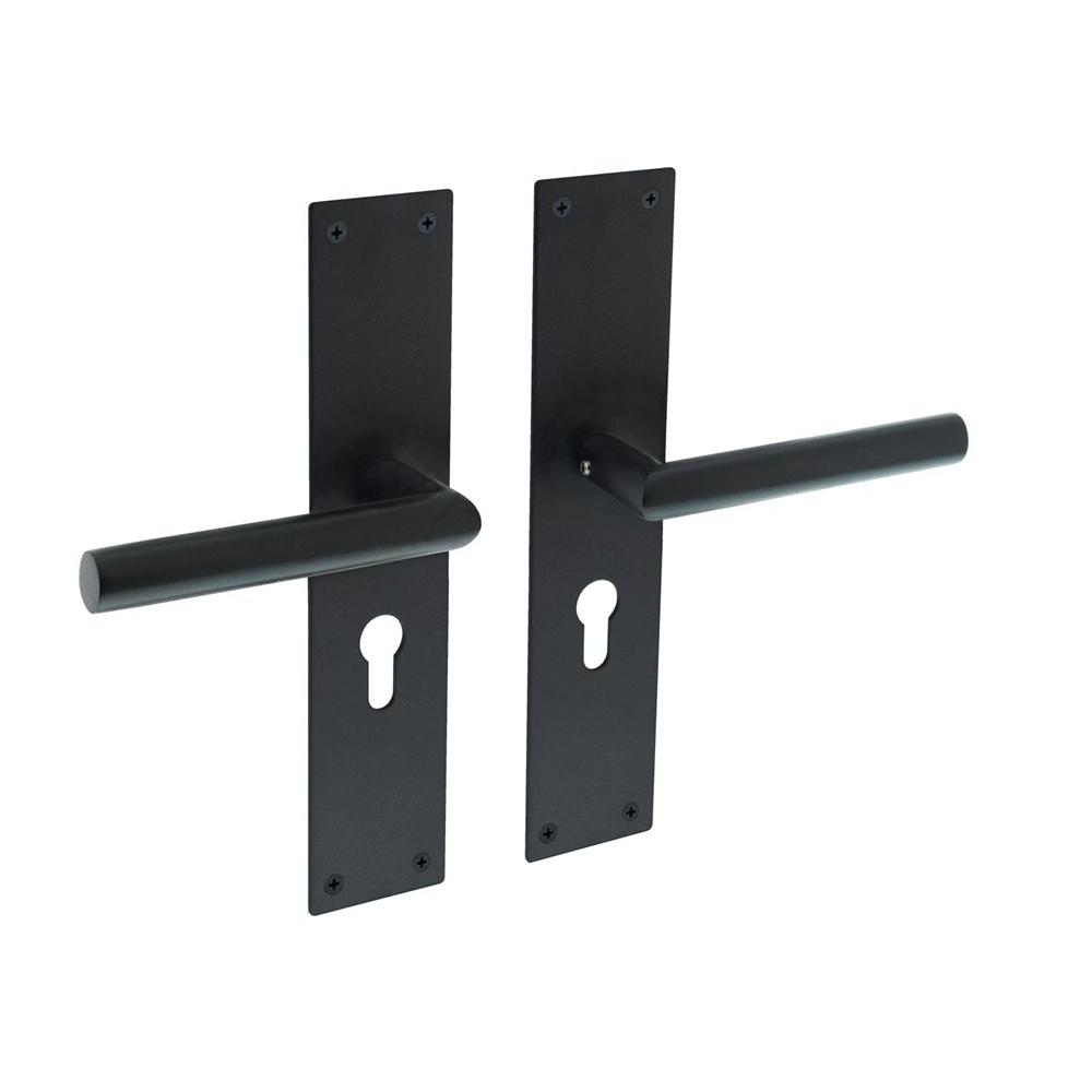 Deurkruk Jura recht Hoek 90° met schild 250x55x2mm profielcilindergat 55mm zwart afbeelding