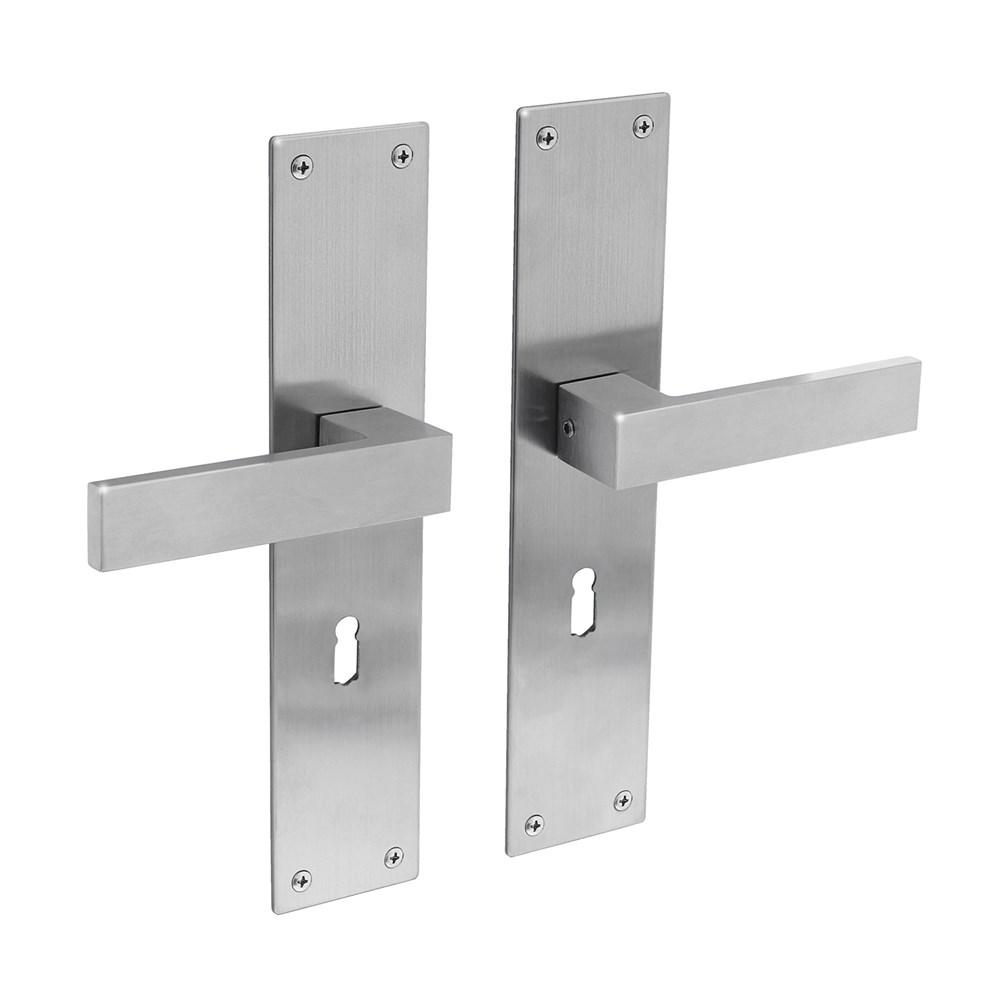 Deurkruk Amsterdam met schild 250x55x2mm sleutelgat 56mm rvs afbeelding
