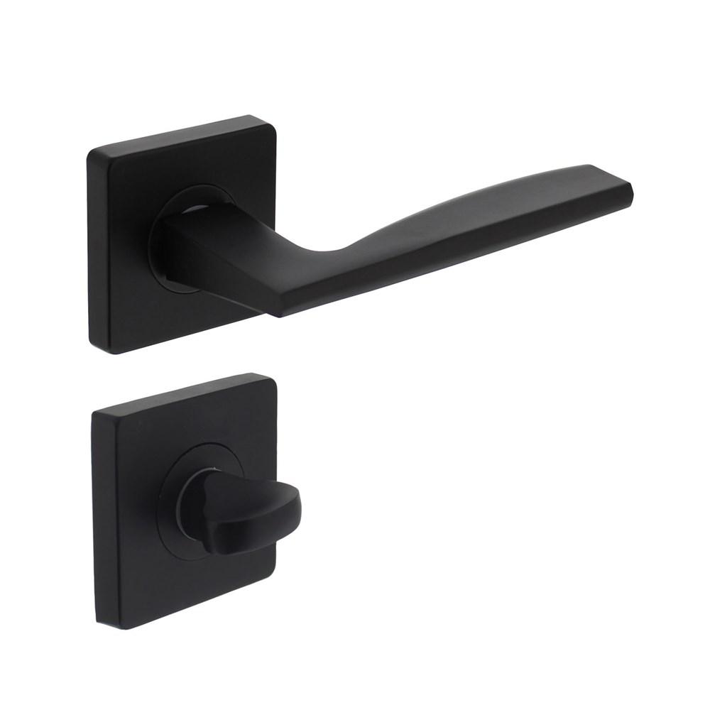 Deurkruk Apollo op vierkant rozet + nokken incl. WC sluiting 8mm mat zwart afbeelding