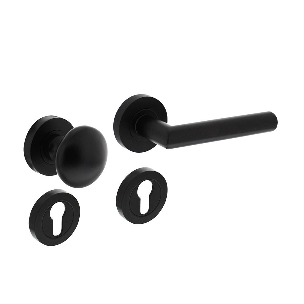 Wisselgarnituur rechts 1693 Bastian op rond rozet 7mm nokken met profielcilindergat plaatjes zwart afbeelding