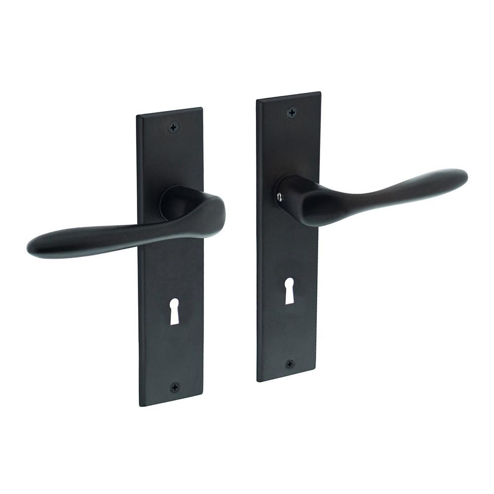 Deurkruk Banaan met schild 181x41x7mm sleutelgat 72mm mat zwart afbeelding