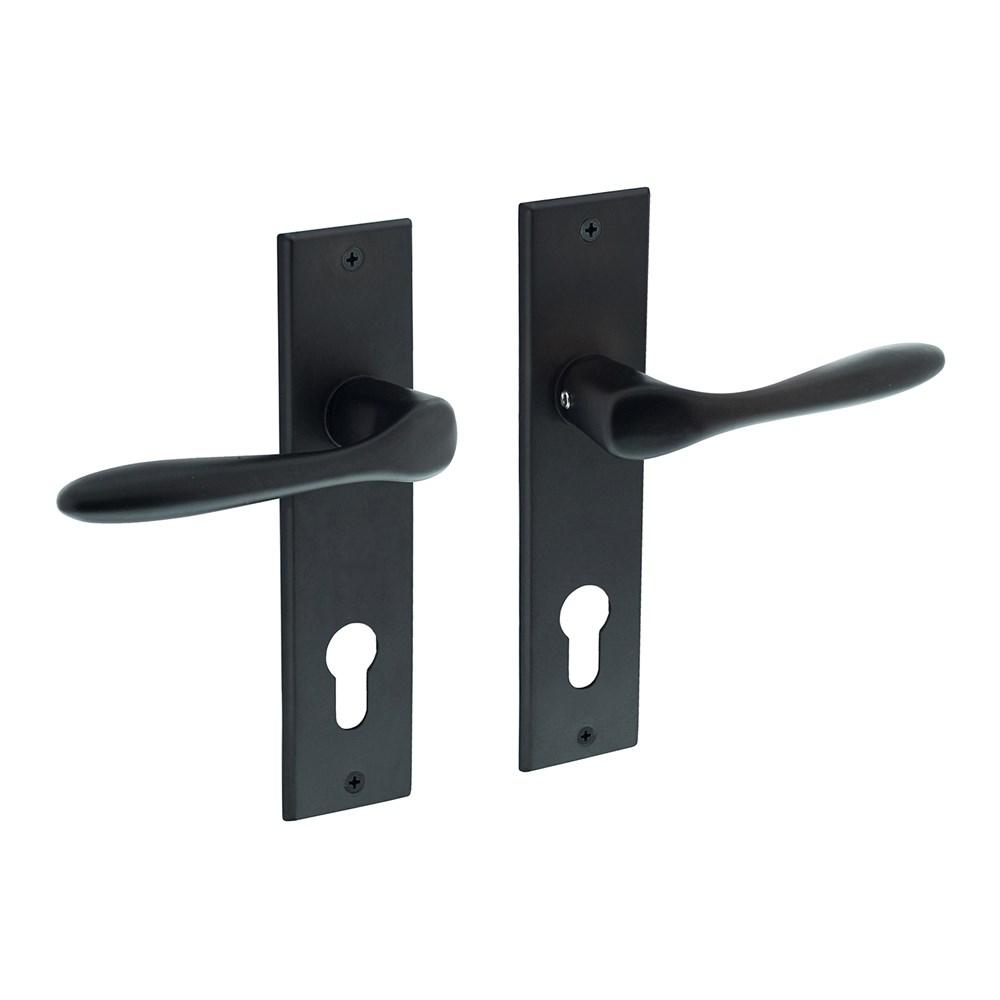Deurkruk Banaan met schild 181x41x7mm profielcilindergat 72mm mat zwart afbeelding