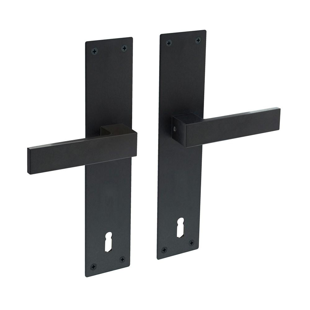 Deurkruk Amsterdam met schild 250x55x2mm sleutelgat 110mm zwart afbeelding
