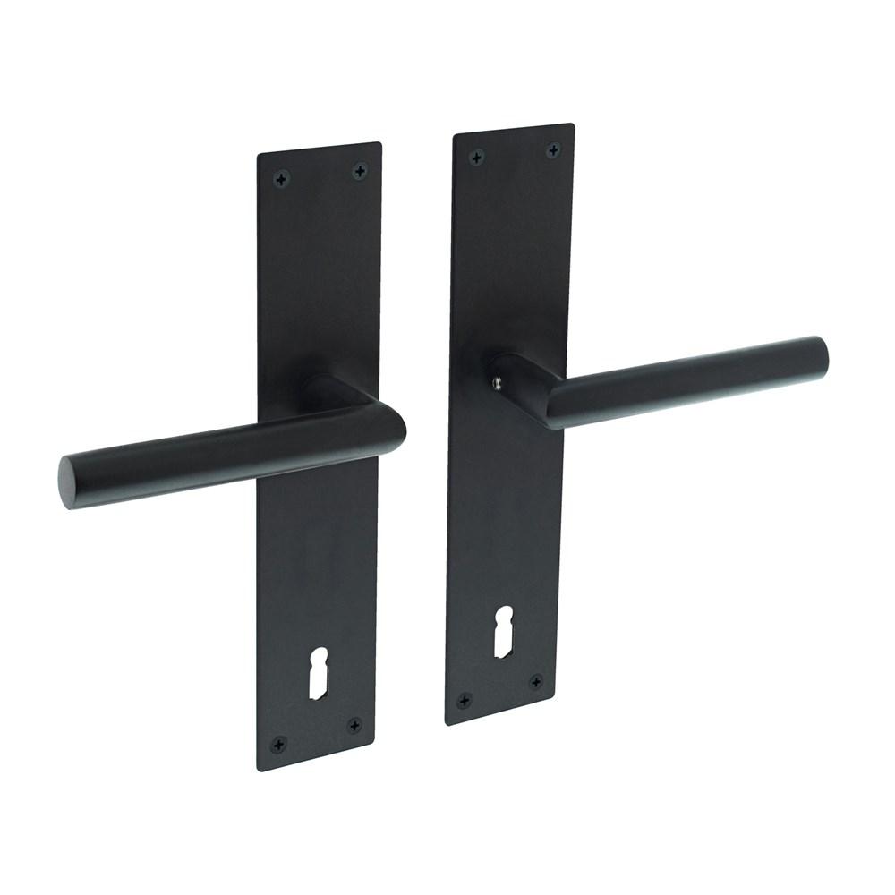 Deurkruk Jura recht Hoek 90° met schild 250x55x2mm sleutelgat 110mm zwart afbeelding