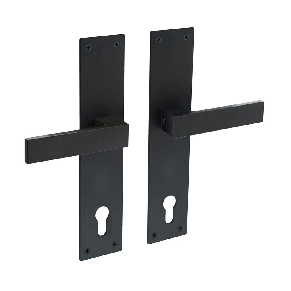 Deurkruk Amsterdam met schild 250x55x2mm profielcilindergat 110mm zwart afbeelding
