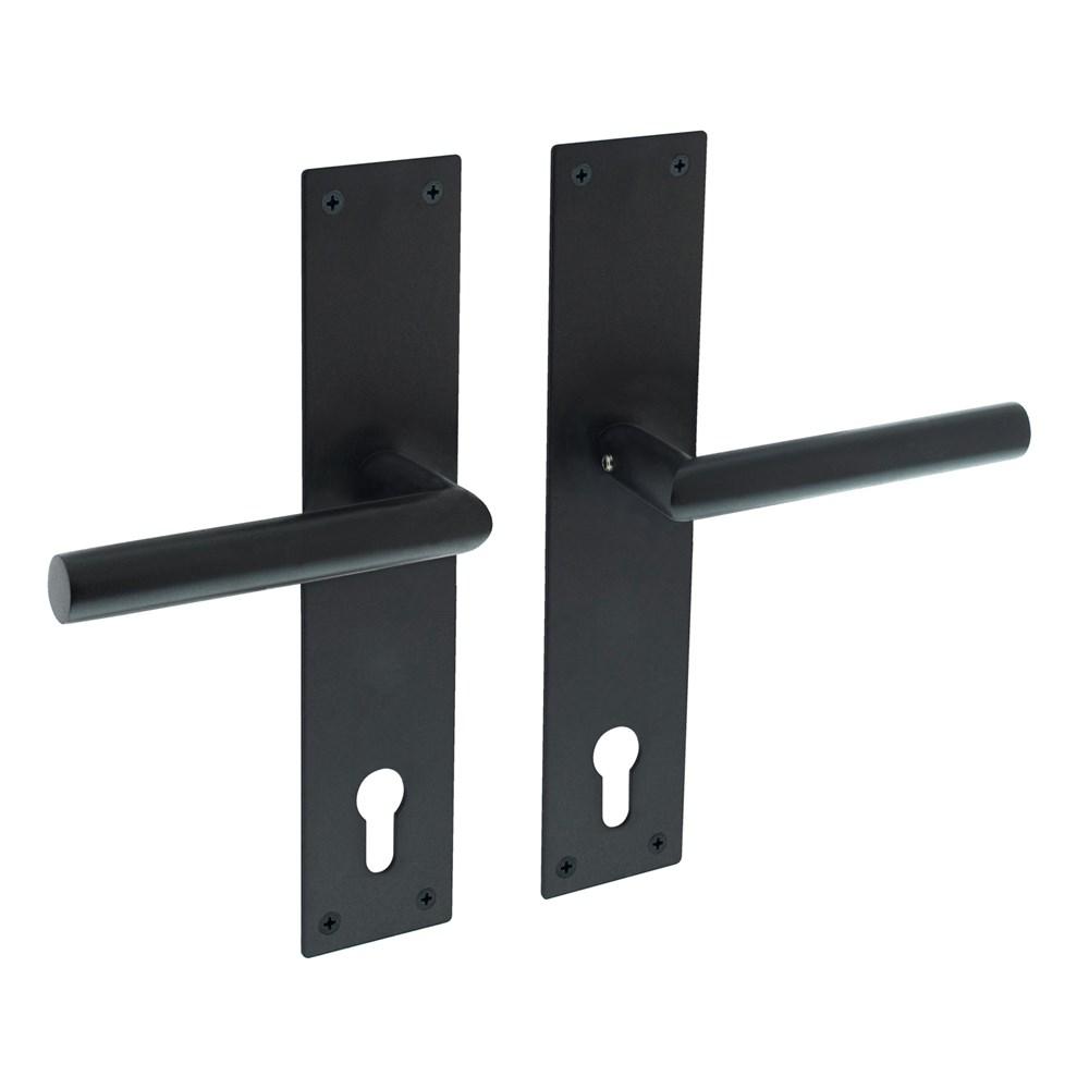 Deurkruk Jura recht Hoek 90° met schild 250x55x2mm profielcilindergat 110mm zwart afbeelding