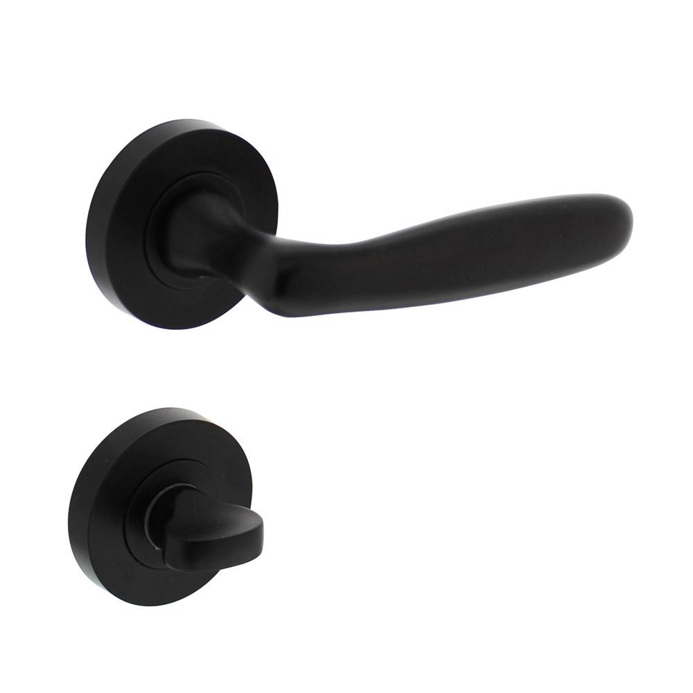 Deurkruk Bjorn op ronde rozet 53x8mm met nokken + WC-sluiting 7mm mat zwart afbeelding