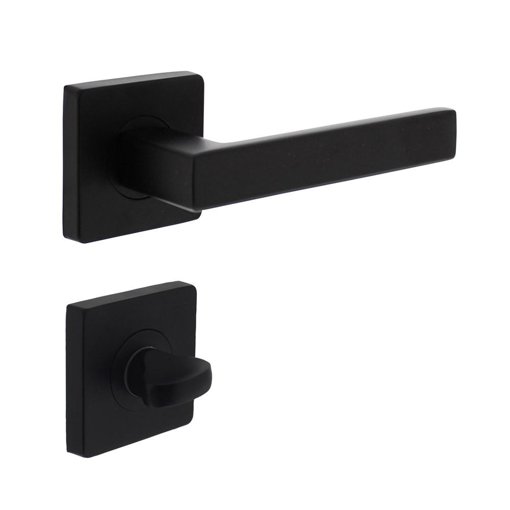 Deurkruk Hera op vierkant rozet 7mm nokken + WC-sluiting 7mm mat zwart afbeelding