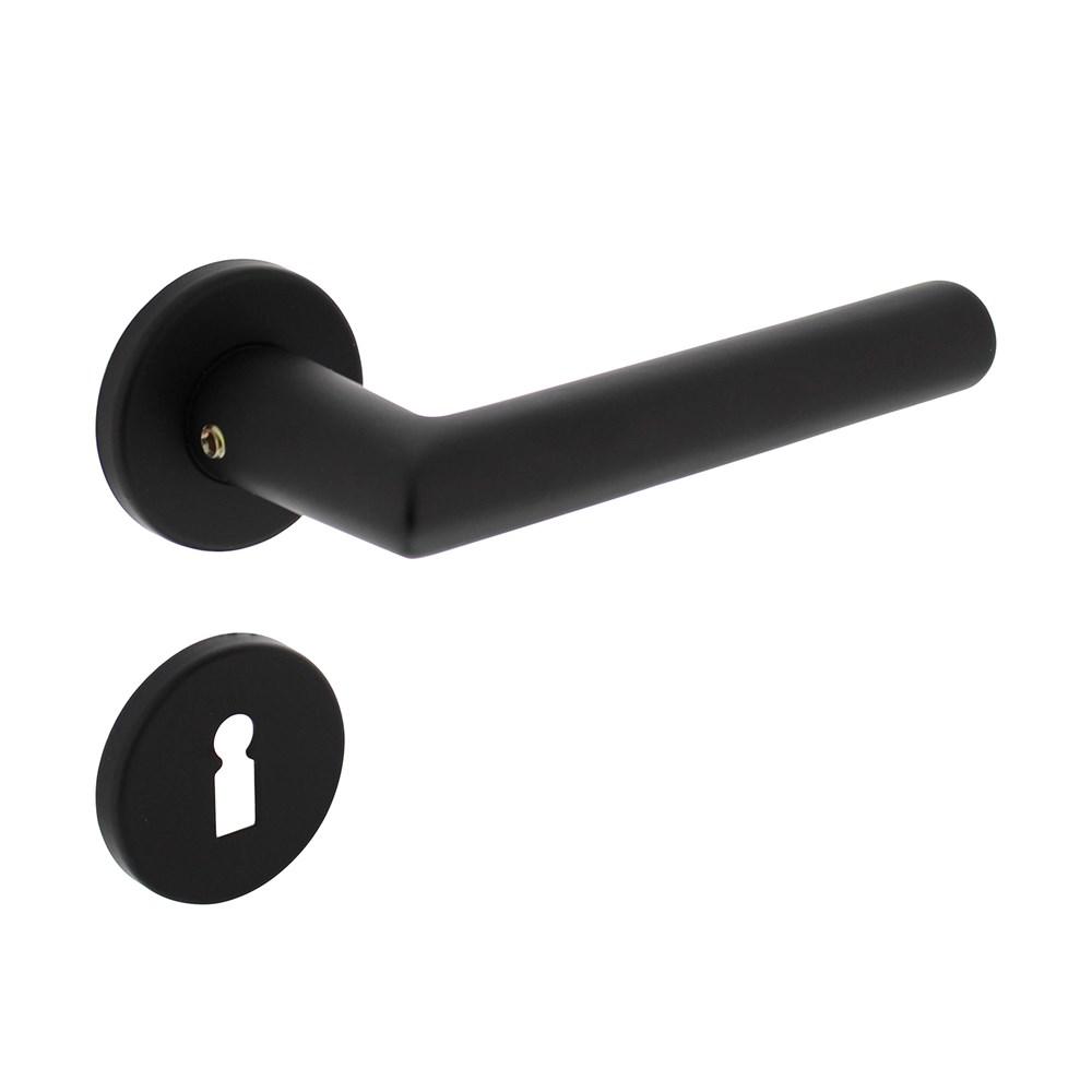 Deurkruk Broome op rozet ø50x7 mm + 7mm nokken met sleutelplaatjes zwart afbeelding