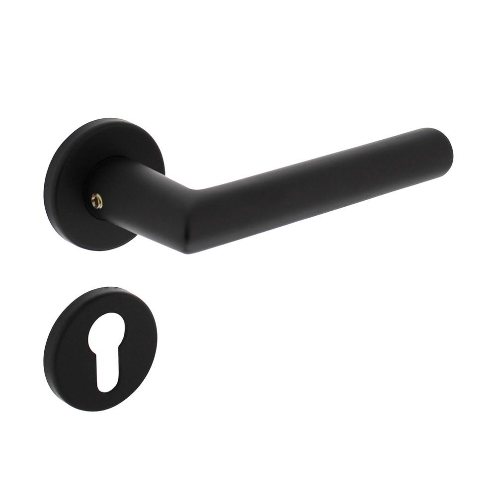 Deurkruk Broome op rozet ø50x7 mm + 7mm nokken met profielcilinderplaatjes zwart afbeelding