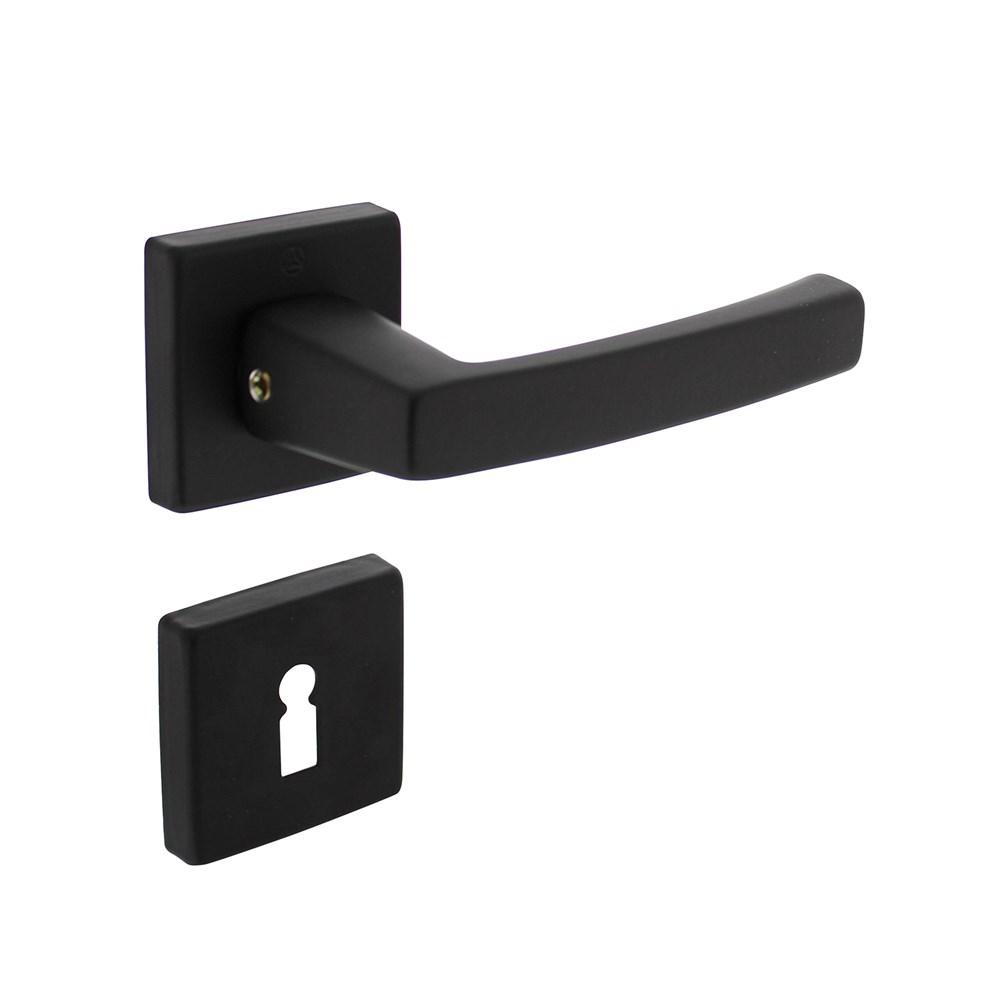 Deurkruk Moora op rozet 50x50x10 mm + 7mm nokken met sleutelplaatjes zwart afbeelding