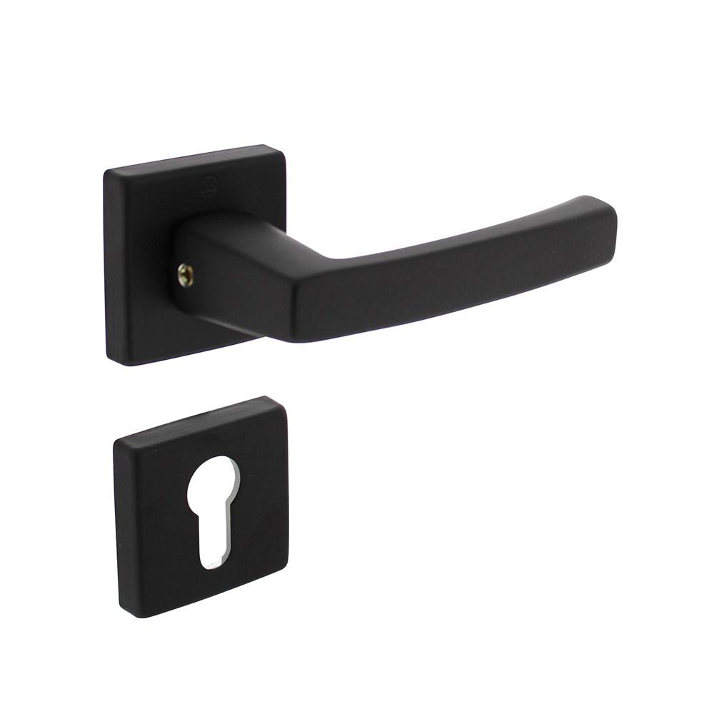 Deurkruk Moora op rozet 50x50x10 mm + 7mm nokken met profielcilinderplaatjes zwart afbeelding