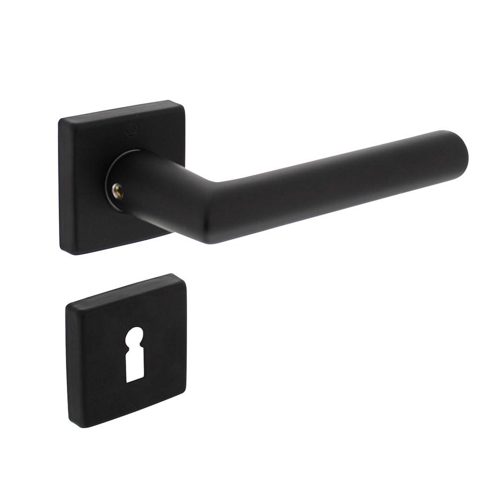 Deurkruk Broome op rozet 50x50x10 mm + 7mm nokken met sleutelplaatjes zwart afbeelding