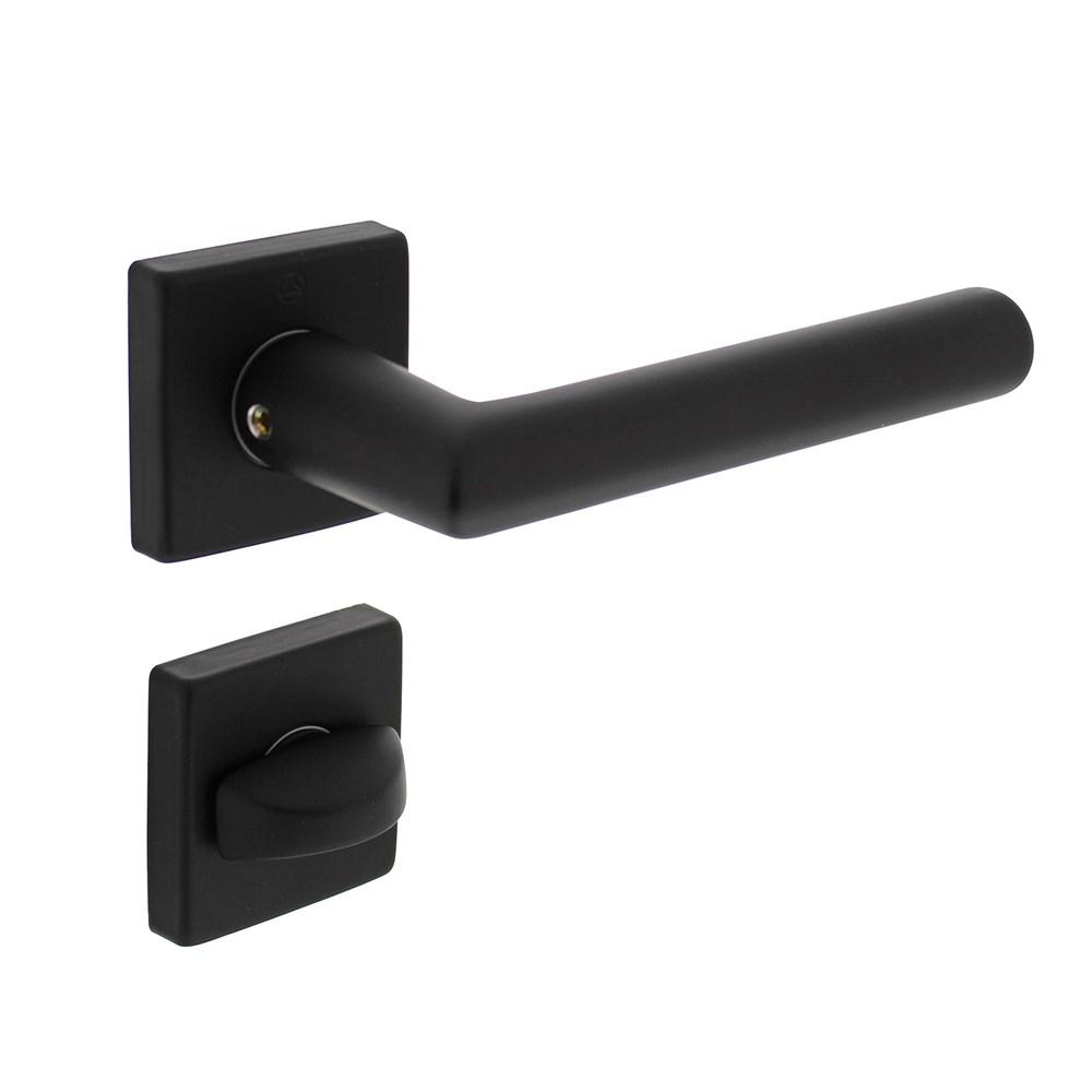 Deurkruk Broome op rozet 50x50x10 mm + 7mm nokken met WC-sluiting 8mm zwart afbeelding