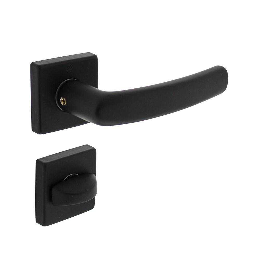 Deurkruk Denham op rozet 50x50x10 mm + 7mm nokken met WC-sluiting 8mm zwart afbeelding