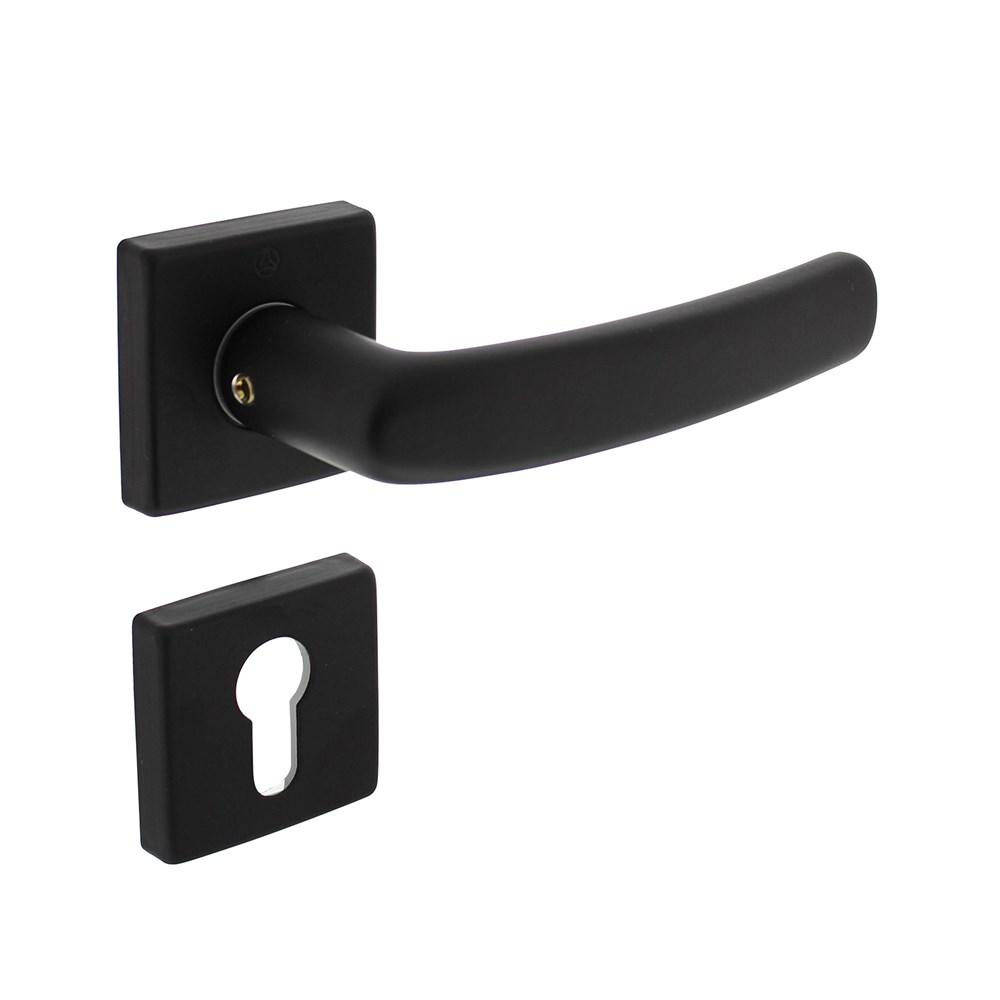 Deurkruk Denham op rozet 50x50x10 mm + 7mm nokken met profielcilinderplaatjes zwart afbeelding