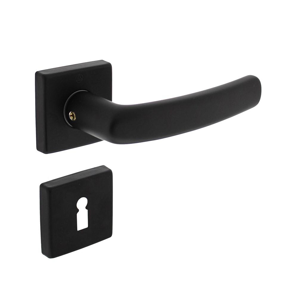 Deurkruk Denham op rozet 50x50x10 mm + 7mm nokken met sleutelplaatjes zwart afbeelding