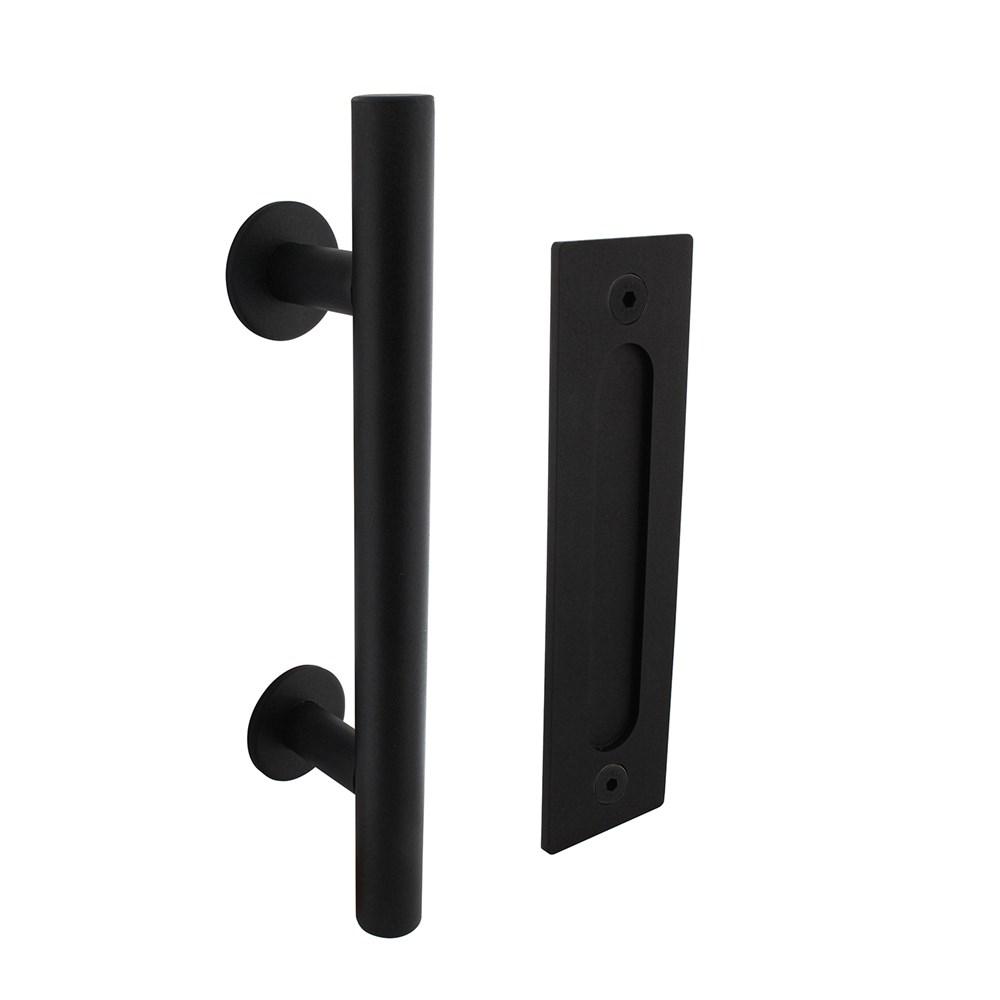 Deurgreep T-vorm ø25x305 mm met schuifdeurkom 220mm x 60mm zwart afbeelding