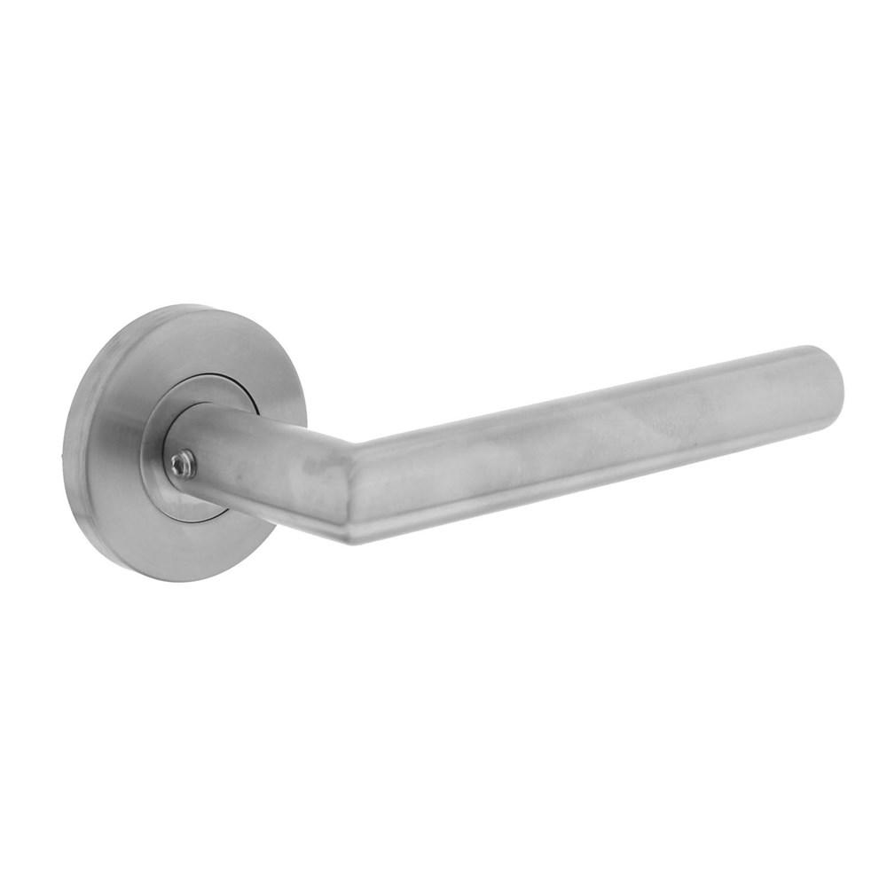 Deurkruk Hoek90°op geveerde kunststof onderrozet ø55x8mm +7mm nokken rvs afbeelding