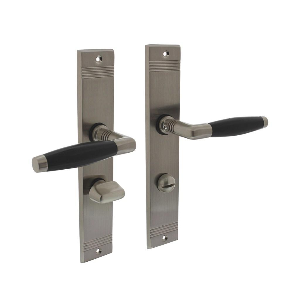 Deurkruk Ton basic met schild groef 235x43x5mm WC63/8mm mat nikkel/ebbenhout afbeelding