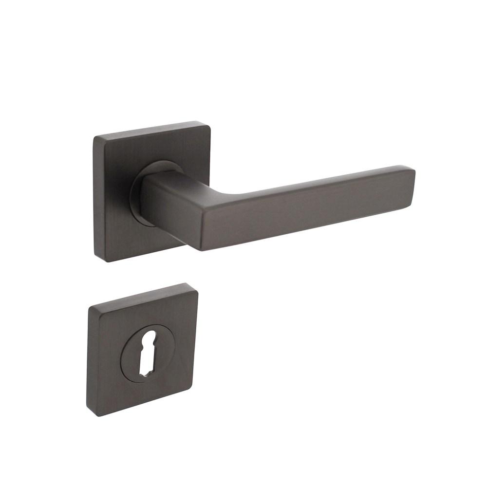 Deurkruk Hera op vierkante rozet met nokken 55x55x10mm en sleutelplaatjes antraciet-grijs afbeelding