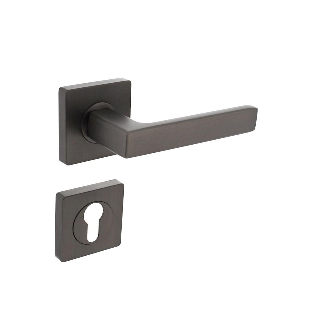 Deurkruk Hera op vierkante rozet met nokken 55x55x10mm en profielcilinderplaatjes antraciet-grijs afbeelding