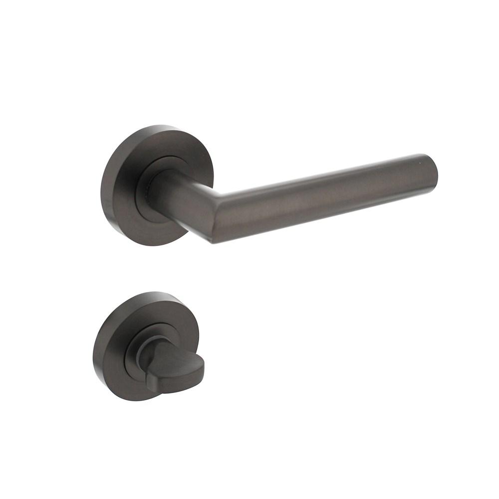 Deurkruk Bastian op ronde rozet met nokken ø52x10mm en WC sluiting 8mm antraciet-grijs afbeelding